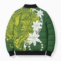 Cook Islands Maori Language Week Bomber Puffer Jacket Tiare Maori Kuki Airani Green Pattern
