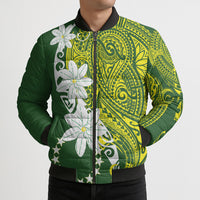 Cook Islands Maori Language Week Bomber Puffer Jacket Tiare Maori Kuki Airani Green Pattern