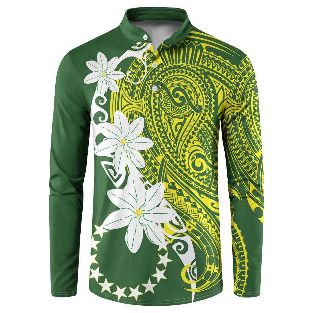 Cook Islands Maori Language Week Button Sweatshirt Tiare Maori Kuki Airani Green Pattern