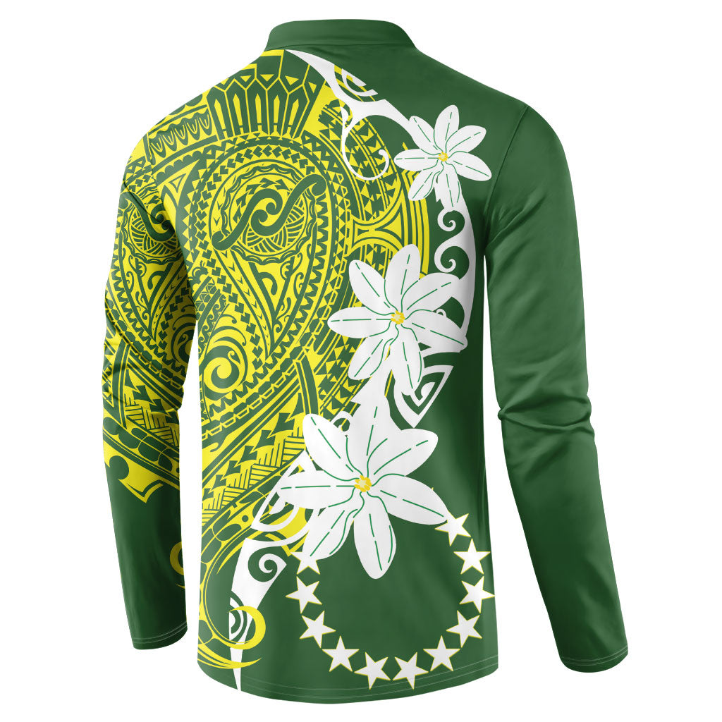 Cook Islands Maori Language Week Button Sweatshirt Tiare Maori Kuki Airani Green Pattern