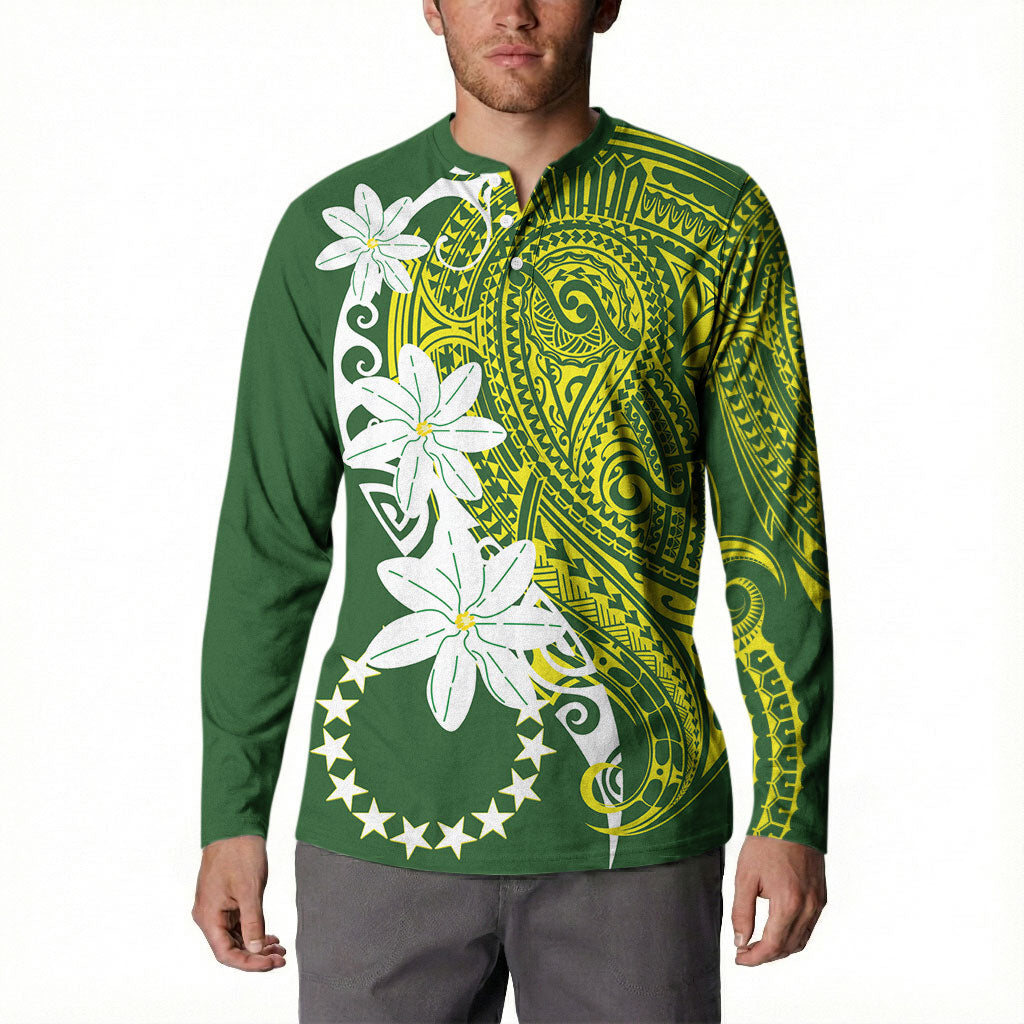 Cook Islands Maori Language Week Button Sweatshirt Tiare Maori Kuki Airani Green Pattern
