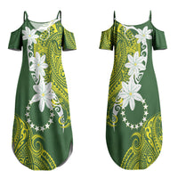 Cook Islands Maori Language Week Couples Matching Summer Maxi Dress and Hawaiian Shirt Tiare Maori Kuki Airani Green Pattern LT22 - Polynesian Pride