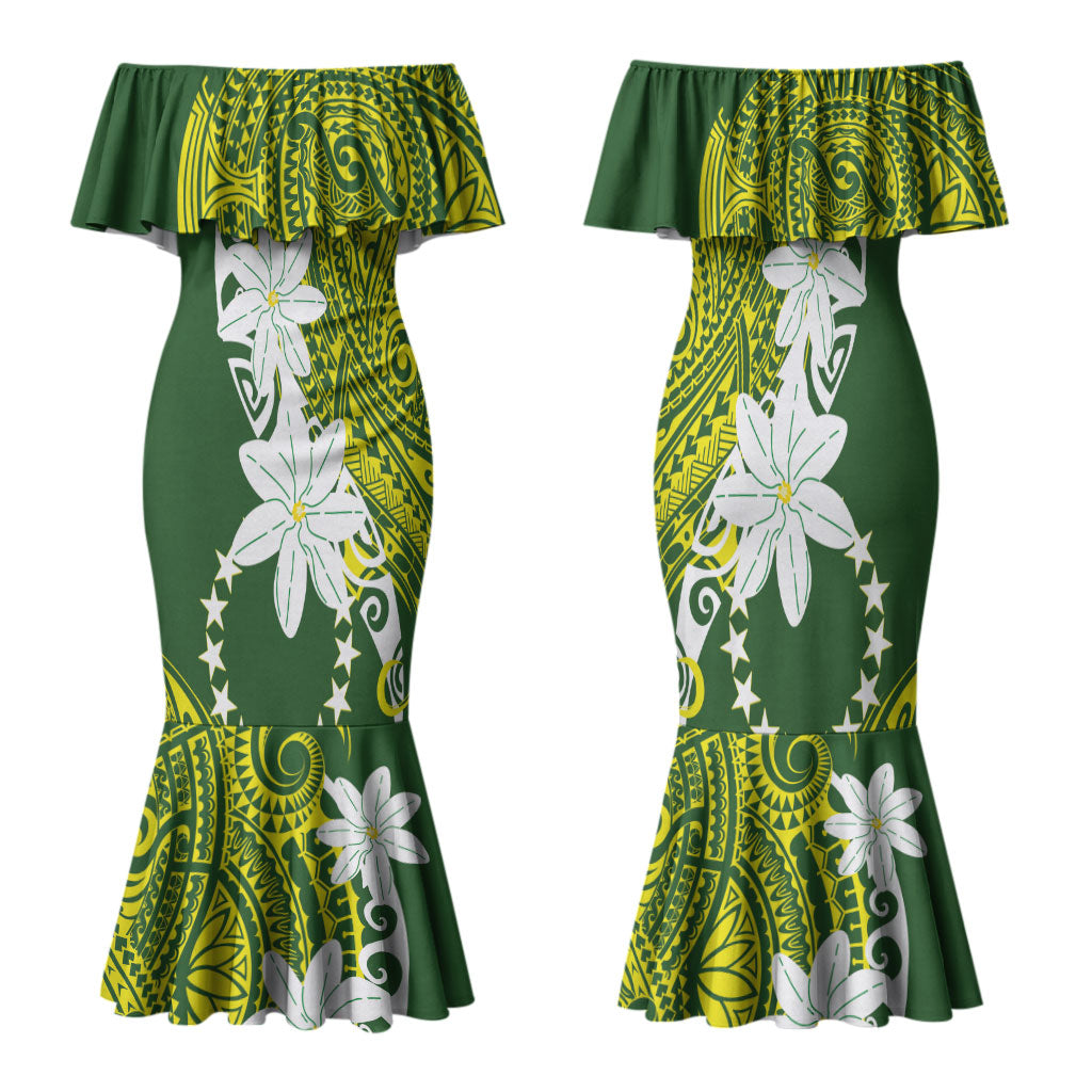 Cook Islands Maori Language Week Family Matching Mermaid Dress and Hawaiian Shirt Tiare Maori Kuki Airani Green Pattern