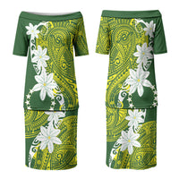 Cook Islands Maori Language Week Family Matching Puletasi and Hawaiian Shirt Tiare Maori Kuki Airani Green Pattern LT22 Mom's Dress Green - Polynesian Pride