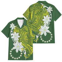 Cook Islands Maori Language Week Family Matching Short Sleeve Bodycon Dress and Hawaiian Shirt Tiare Maori Kuki Airani Green Pattern