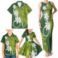 Cook Islands Maori Language Week Family Matching Tank Maxi Dress and Hawaiian Shirt Tiare Maori Kuki Airani Green Pattern LT22 - Polynesian Pride