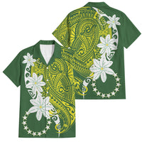 Cook Islands Maori Language Week Family Matching Tank Maxi Dress and Hawaiian Shirt Tiare Maori Kuki Airani Green Pattern LT22 Dad's Shirt - Short Sleeve Green - Polynesian Pride
