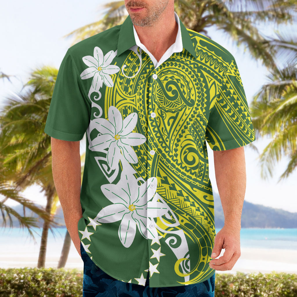 Cook Islands Maori Language Week Hawaiian Shirt Tiare Maori Kuki Airani Green Pattern