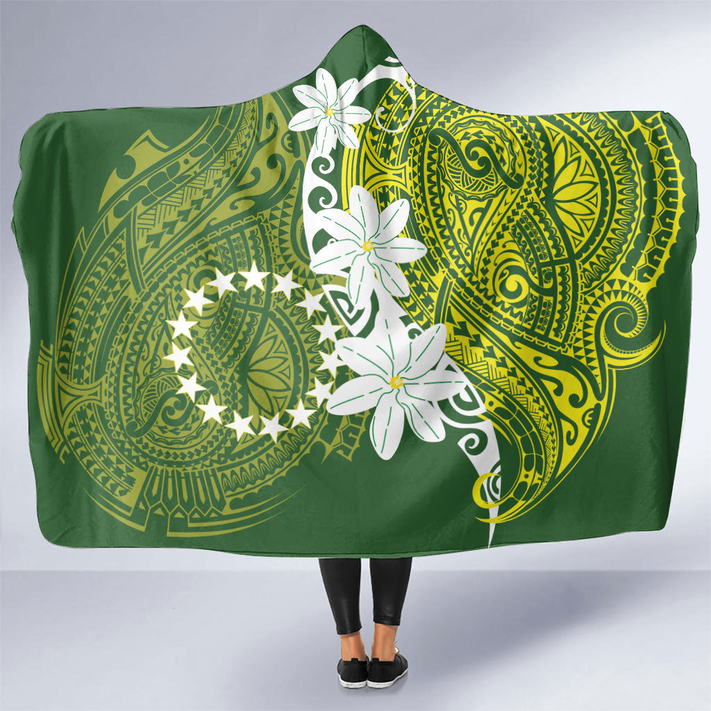 Cook Islands Maori Language Week Hooded Blanket Tiare Maori Kuki Airani Green Pattern