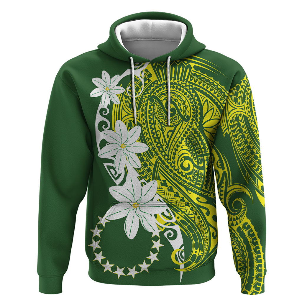 Cook Islands Maori Language Week Hoodie Tiare Maori Kuki Airani Green Pattern LT22 Pullover Hoodie Green - Polynesian Pride