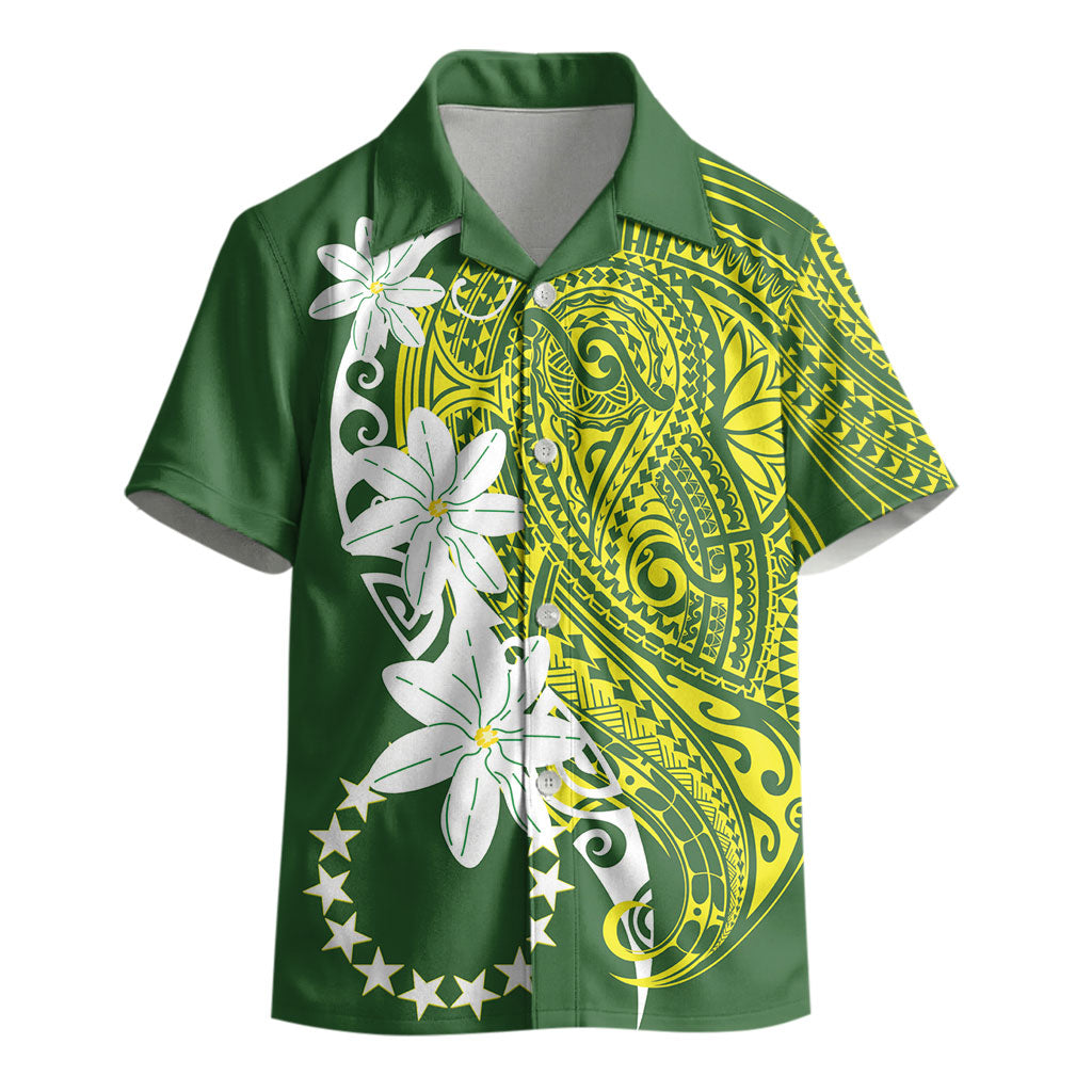 Cook Islands Maori Language Week Kid Hawaiian Shirt Tiare Maori Kuki Airani Green Pattern