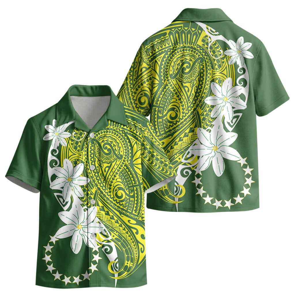 Cook Islands Maori Language Week Kid Hawaiian Shirt Tiare Maori Kuki Airani Green Pattern