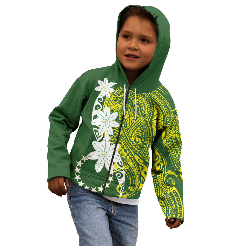 Cook Islands Maori Language Week Kid Hoodie Tiare Maori Kuki Airani Green Pattern LT22 - Polynesian Pride