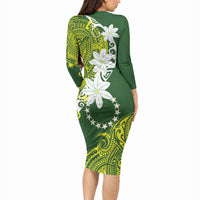 Cook Islands Maori Language Week Long Sleeve Bodycon Dress Tiare Maori Kuki Airani Green Pattern