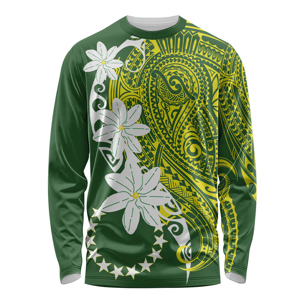 Cook Islands Maori Language Week Long Sleeve Shirt Tiare Maori Kuki Airani Green Pattern