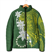 Cook Islands Maori Language Week Padded Jacket Tiare Maori Kuki Airani Green Pattern