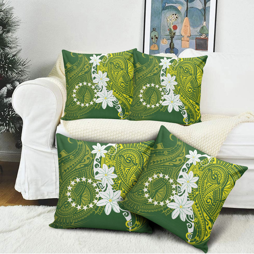 Cook Islands Maori Language Week Pillow Cover Tiare Maori Kuki Airani Green Pattern