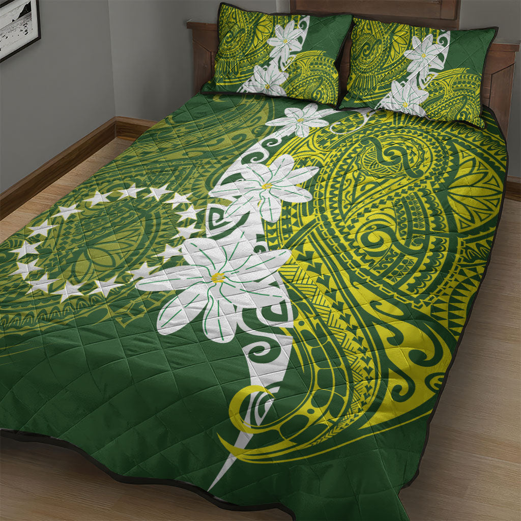 Cook Islands Maori Language Week Quilt Bed Set Tiare Maori Kuki Airani Green Pattern
