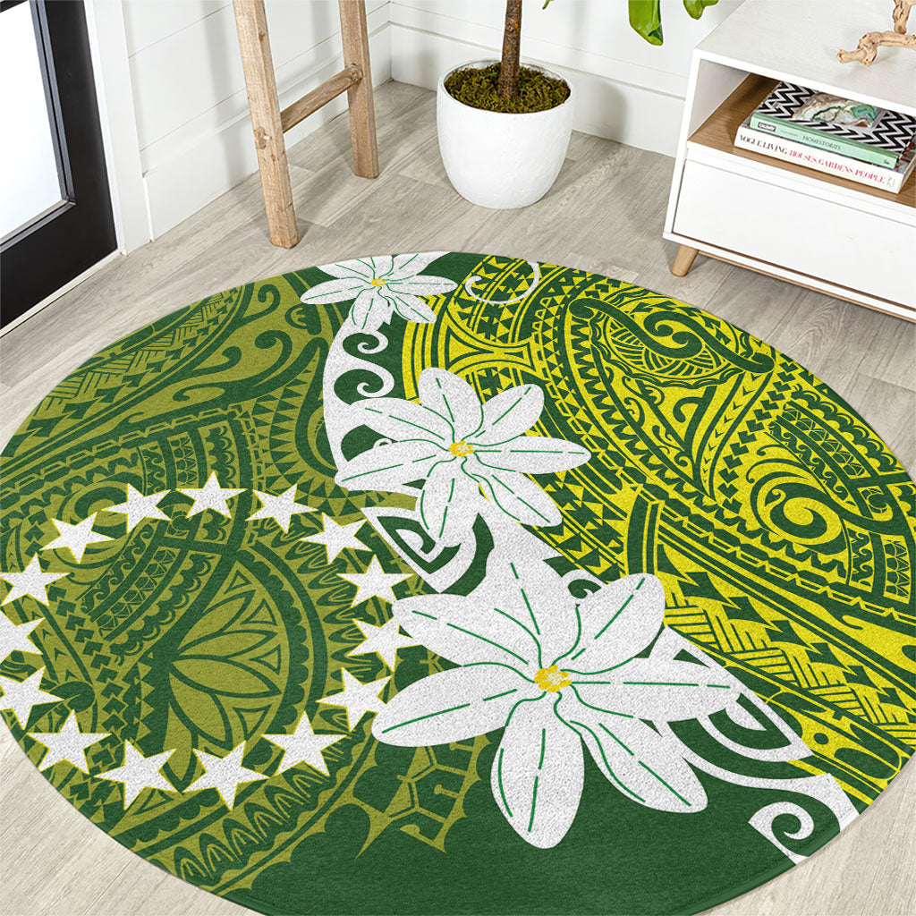 Cook Islands Maori Language Week Round Carpet Tiare Maori Kuki Airani Green Pattern