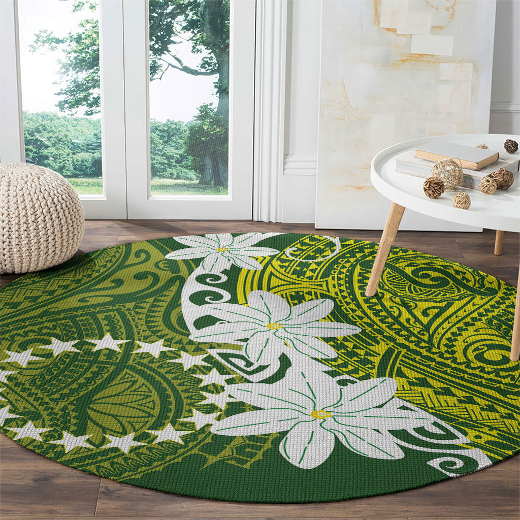 Cook Islands Maori Language Week Round Carpet Tiare Maori Kuki Airani Green Pattern