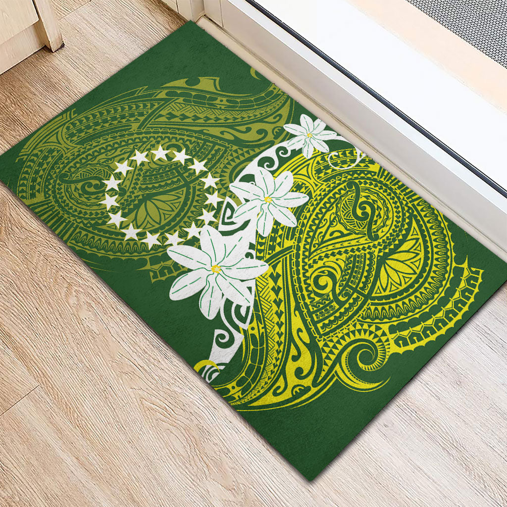 Cook Islands Maori Language Week Rubber Doormat Tiare Maori Kuki Airani Green Pattern