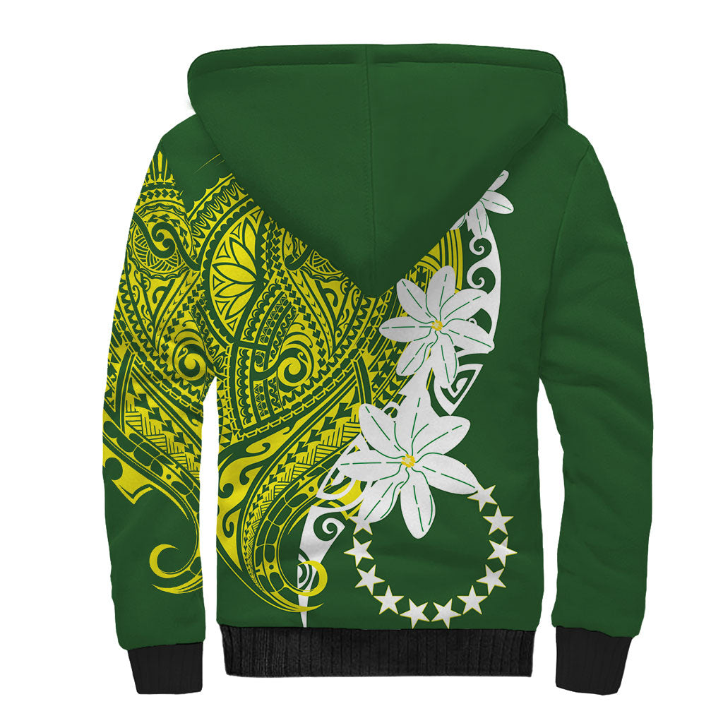 Cook Islands Maori Language Week Sherpa Hoodie Tiare Maori Kuki Airani Green Pattern