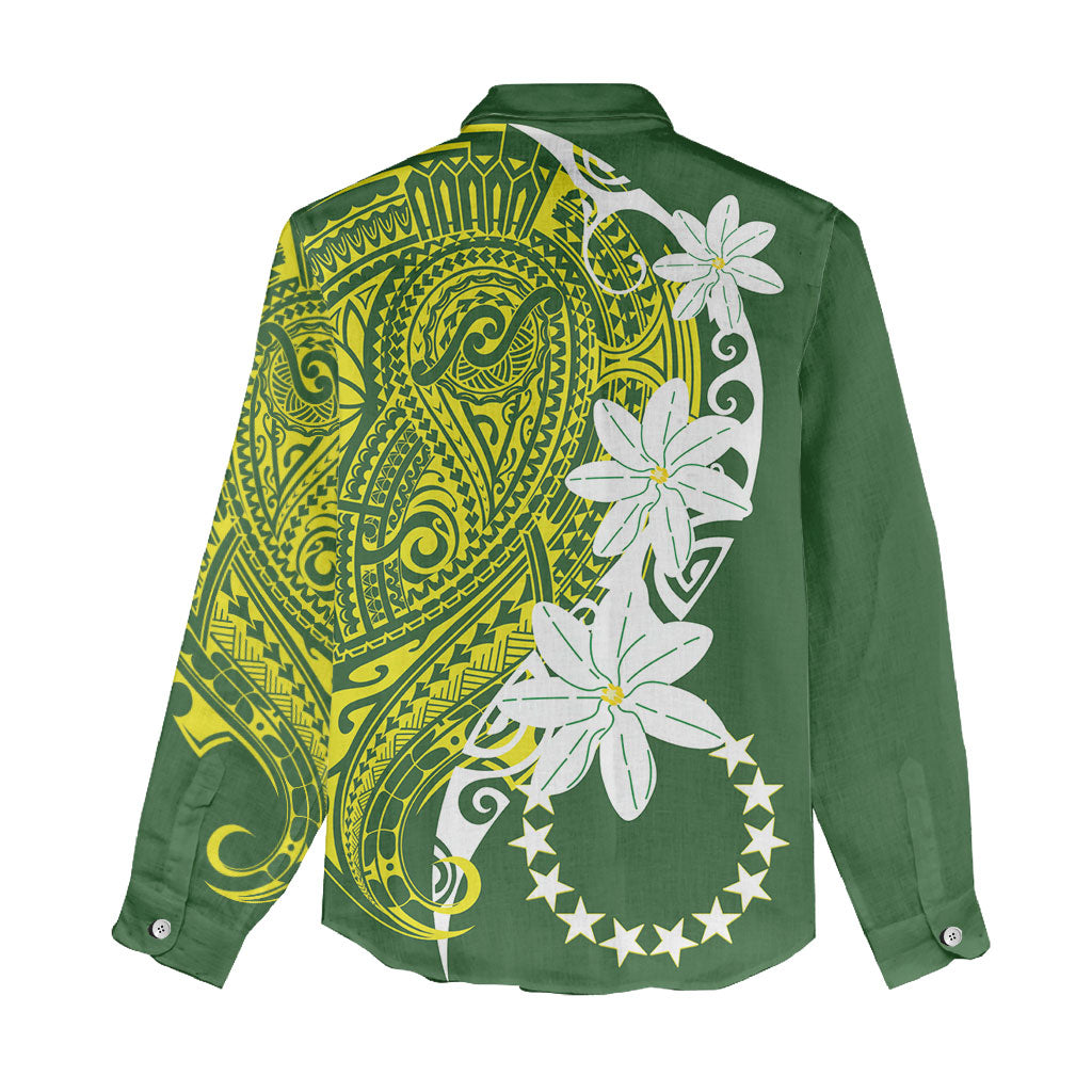 Cook Islands Maori Language Week Women Casual Shirt Tiare Maori Kuki Airani Green Pattern LT22 - Polynesian Pride