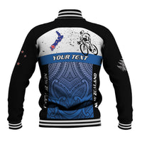 Personalised Cycling New Zealand Baseball Jacket Aotearoa Map Fern Maori Pattern