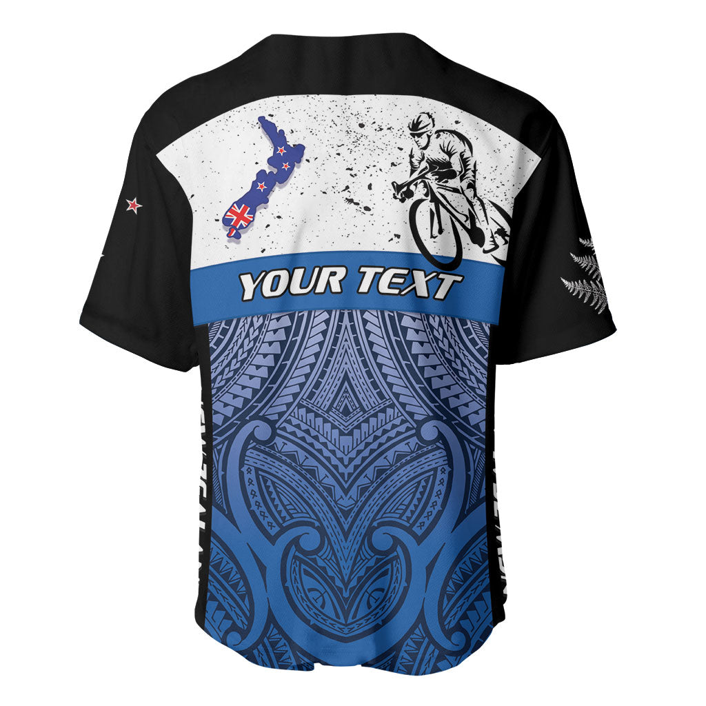 Personalised Cycling New Zealand Baseball Jersey Aotearoa Map Fern Maori Pattern