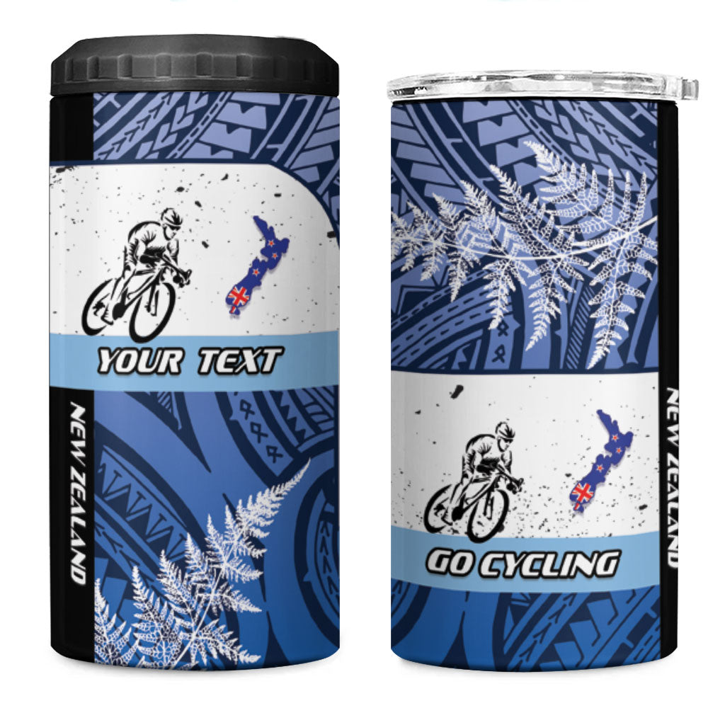 Personalised Cycling New Zealand 4 in 1 Can Cooler Tumbler Aotearoa Map Fern Maori Pattern