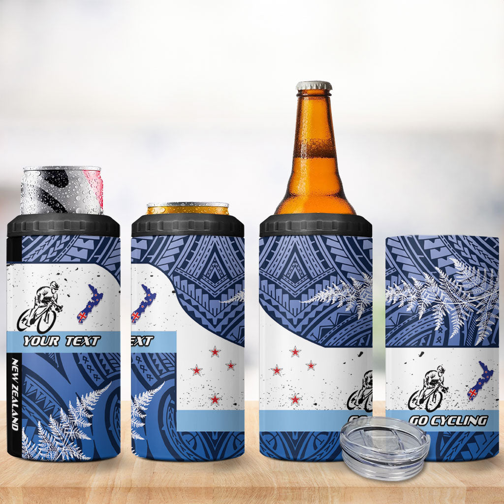 Personalised Cycling New Zealand 4 in 1 Can Cooler Tumbler Aotearoa Map Fern Maori Pattern