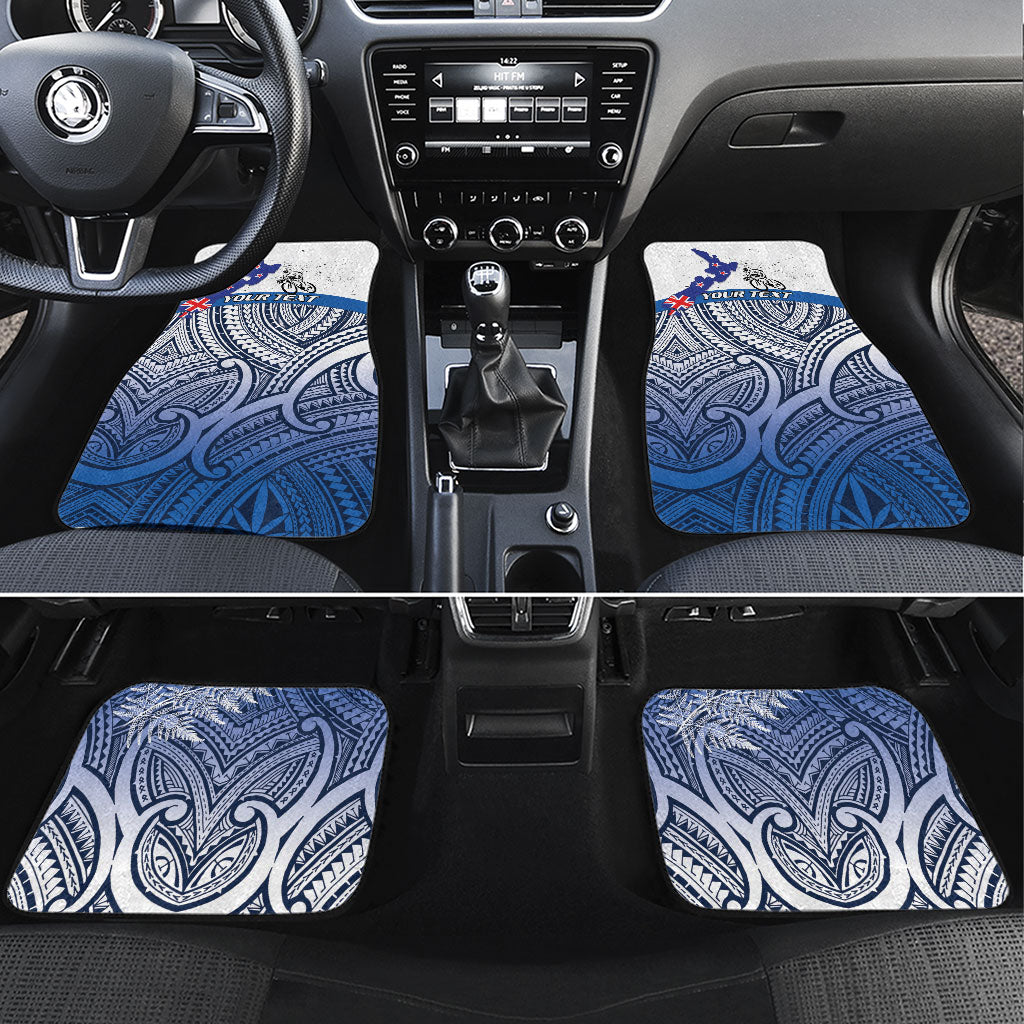 Personalised Cycling New Zealand Car Mats Aotearoa Map Fern Maori Pattern LT22 Set 4pcs Blue - Polynesian Pride