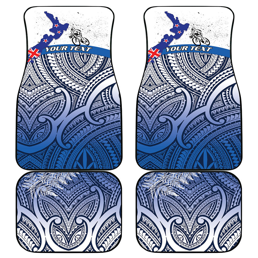 Personalised Cycling New Zealand Car Mats Aotearoa Map Fern Maori Pattern LT22 - Polynesian Pride