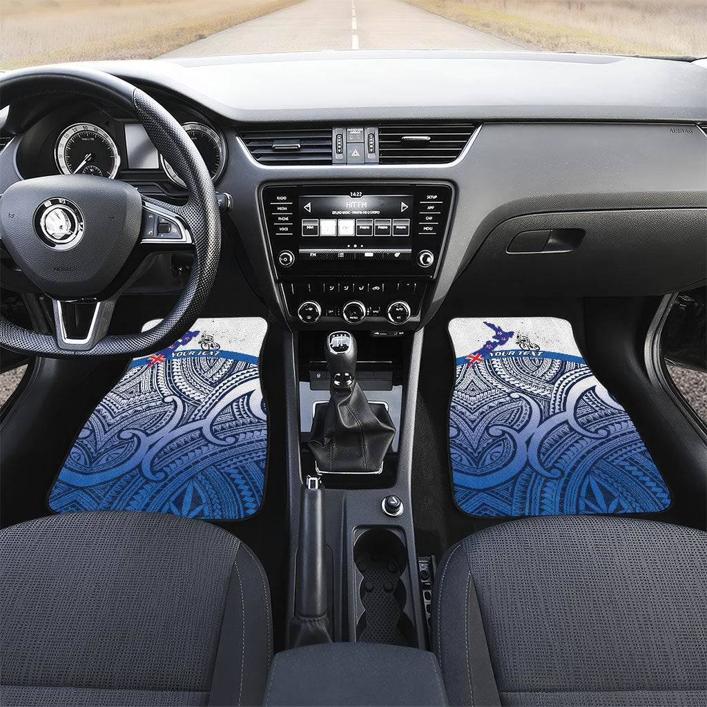 Personalised Cycling New Zealand Car Mats Aotearoa Map Fern Maori Pattern LT22 Set 2pcs - Front Blue - Polynesian Pride