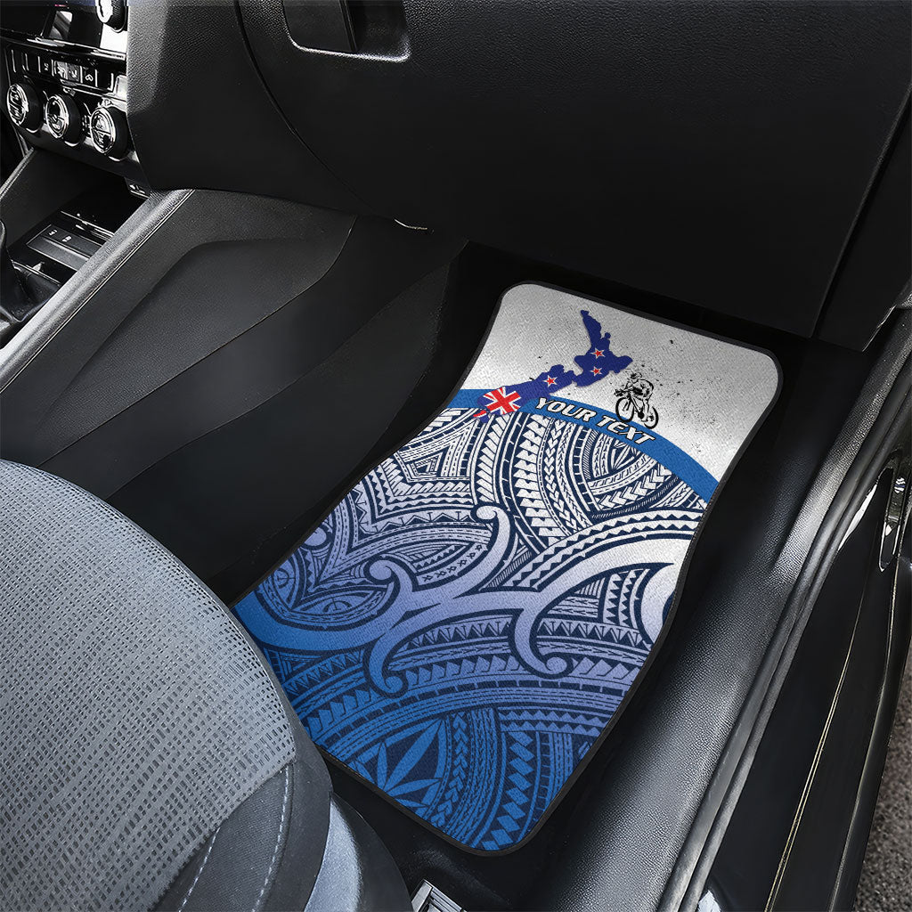 Personalised Cycling New Zealand Car Mats Aotearoa Map Fern Maori Pattern LT22 - Polynesian Pride