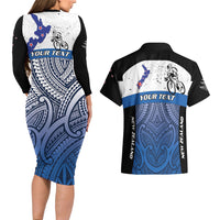 Personalised Cycling New Zealand Couples Matching Long Sleeve Bodycon Dress and Hawaiian Shirt Aotearoa Map Fern Maori Pattern LT22 - Polynesian Pride