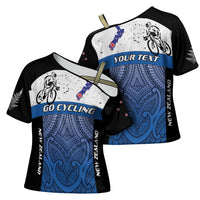 Personalised Cycling New Zealand Cross Shoulder Shirt Aotearoa Map Fern Maori Pattern
