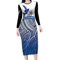 Personalised Cycling New Zealand Family Matching Long Sleeve Bodycon Dress and Hawaiian Shirt Aotearoa Map Fern Maori Pattern