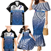 Personalised Cycling New Zealand Family Matching Mermaid Dress and Hawaiian Shirt Aotearoa Map Fern Maori Pattern LT22 - Polynesian Pride