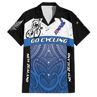Personalised Cycling New Zealand Family Matching Mermaid Dress and Hawaiian Shirt Aotearoa Map Fern Maori Pattern LT22 Dad's Shirt - Short Sleeve Blue - Polynesian Pride