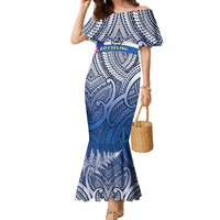 Personalised Cycling New Zealand Family Matching Mermaid Dress and Hawaiian Shirt Aotearoa Map Fern Maori Pattern LT22 Mom's Dress Blue - Polynesian Pride
