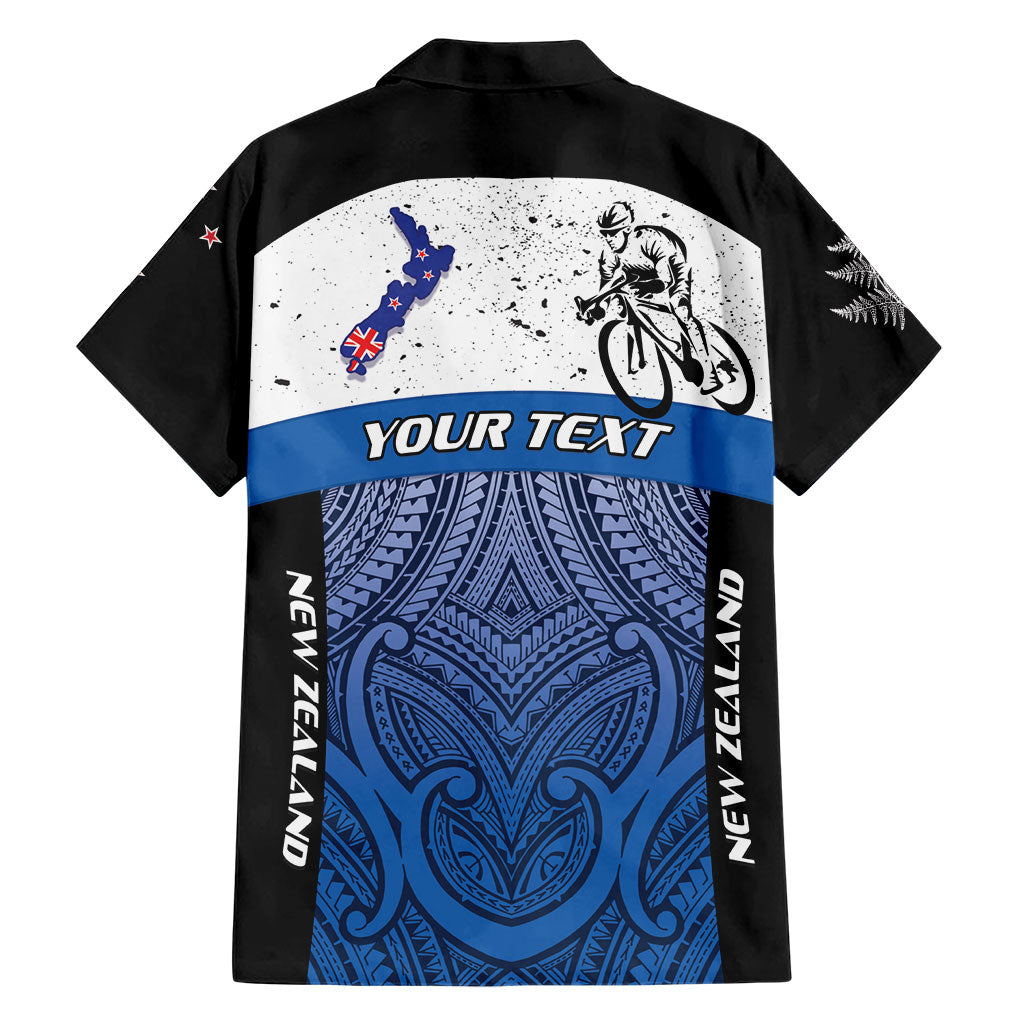 Personalised Cycling New Zealand Family Matching Off The Shoulder Long Sleeve Dress and Hawaiian Shirt Aotearoa Map Fern Maori Pattern
