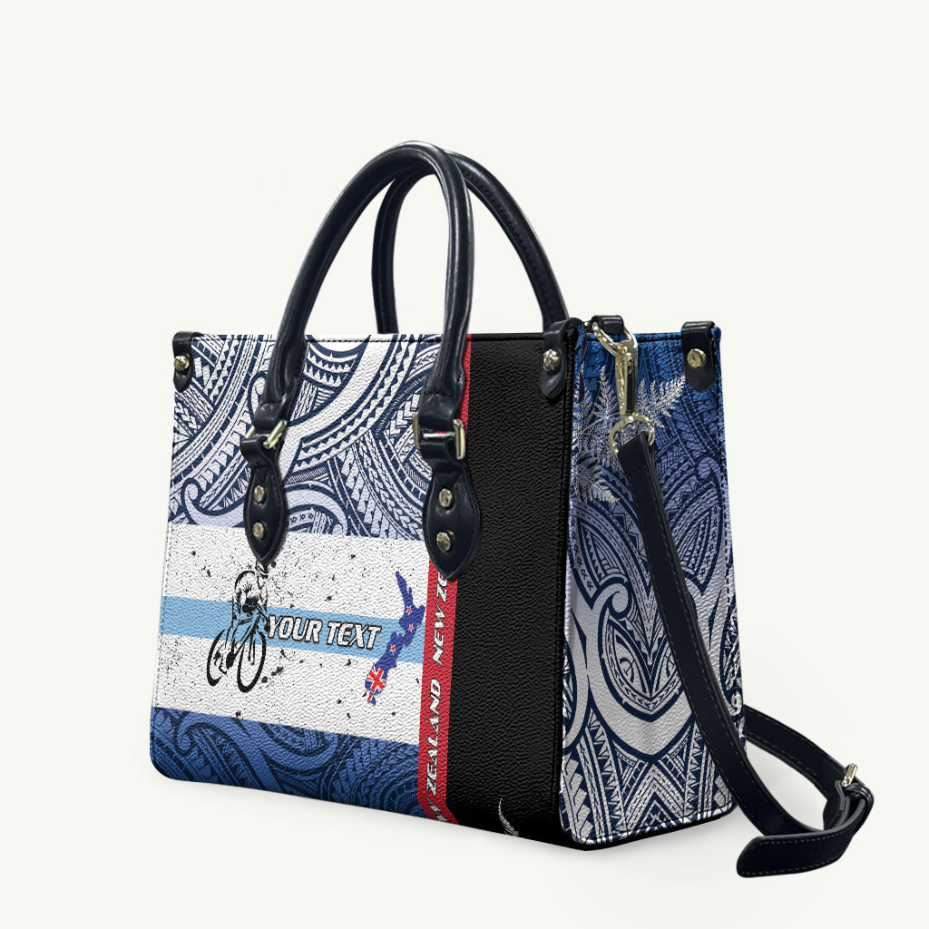 Personalised Cycling New Zealand Leather Bag Aotearoa Map Fern Maori Pattern LT22 Blue - Polynesian Pride