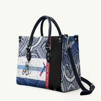Personalised Cycling New Zealand Leather Bag Aotearoa Map Fern Maori Pattern LT22 Blue - Polynesian Pride