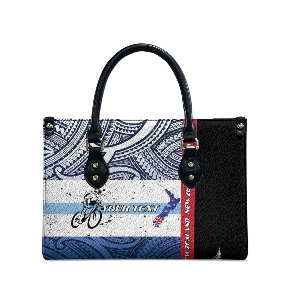 Personalised Cycling New Zealand Leather Bag Aotearoa Map Fern Maori Pattern LT22 - Polynesian Pride