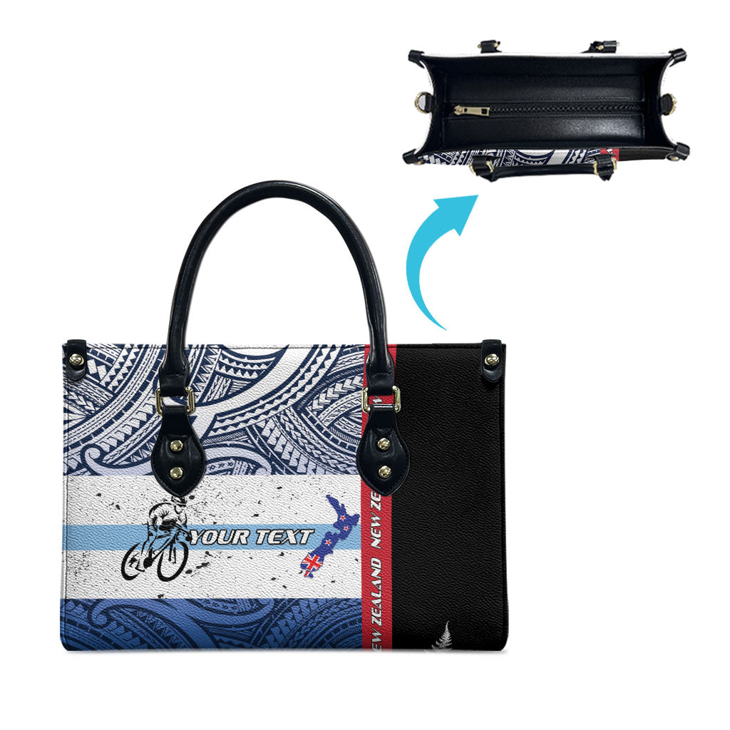 Personalised Cycling New Zealand Leather Bag Aotearoa Map Fern Maori Pattern LT22 - Polynesian Pride