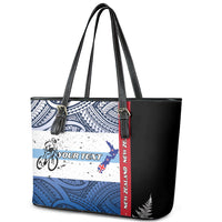 Personalised Cycling New Zealand Leather Tote Bag Aotearoa Map Fern Maori Pattern