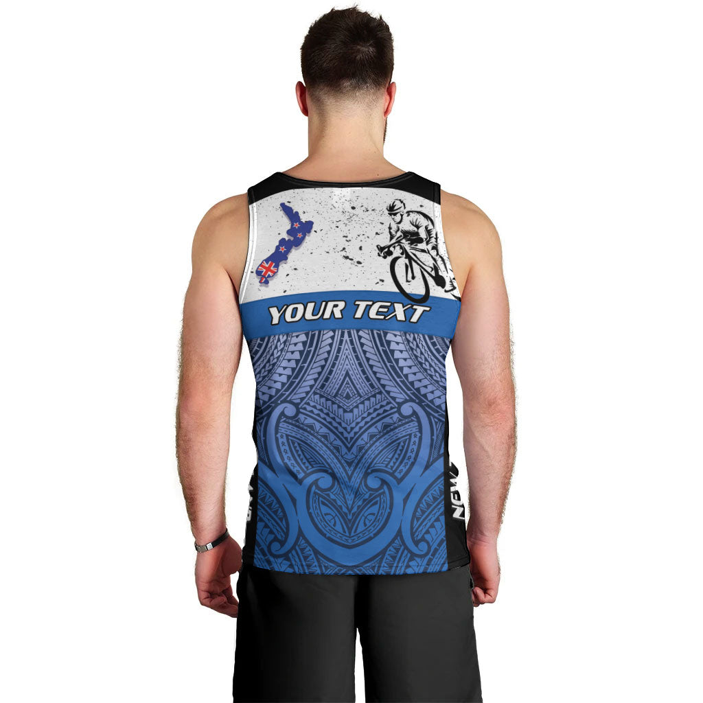 Personalised Cycling New Zealand Men Tank Top Aotearoa Map Fern Maori Pattern