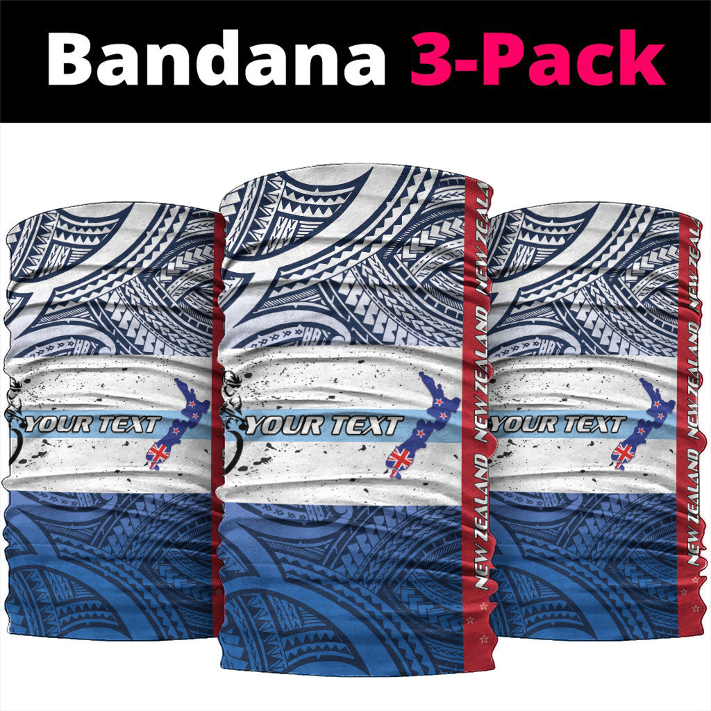 Personalised Cycling New Zealand Neck Gaiter Aotearoa Map Fern Maori Pattern LT22 package One Size: 25*50cm Blue - Polynesian Pride
