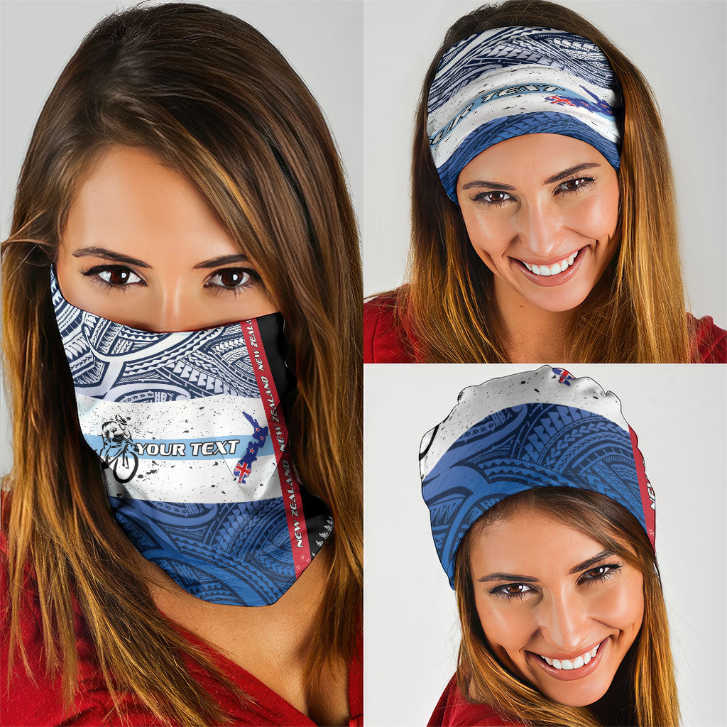 Personalised Cycling New Zealand Neck Gaiter Aotearoa Map Fern Maori Pattern LT22 - Polynesian Pride
